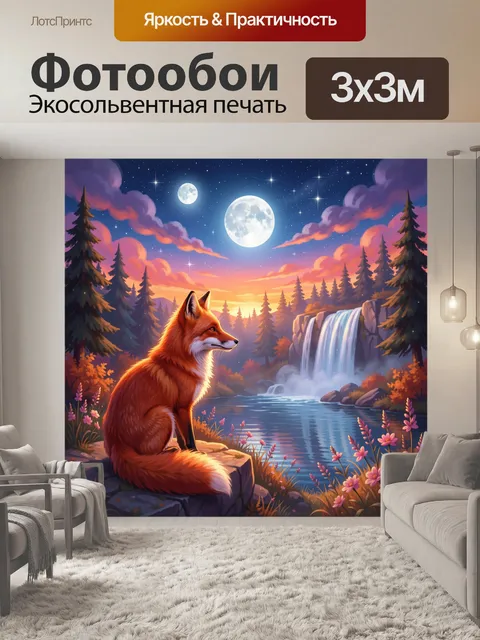 Фотообои Лиса у озера ночью