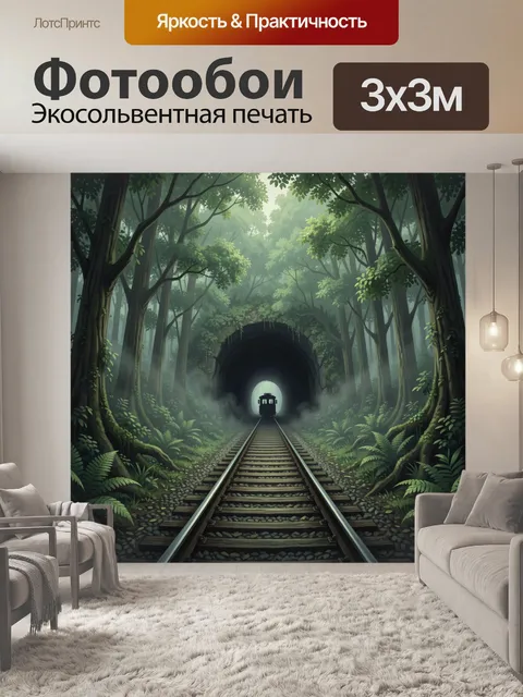Фотообои Железная дорога в лесной арке