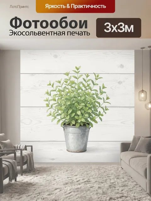 Фотообои Зеленый куст в оцинкованном ведре
