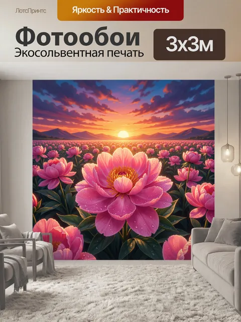 Фотообои Розовые цветы на закате