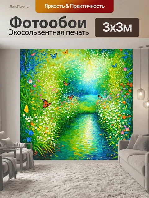 Фотообои плавные линии и яркие цвета в стиле импрессионизма создают атмосферу волшебного сада