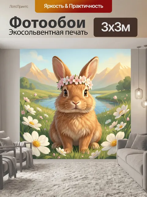 Фотообои Заяц в цветочном венке