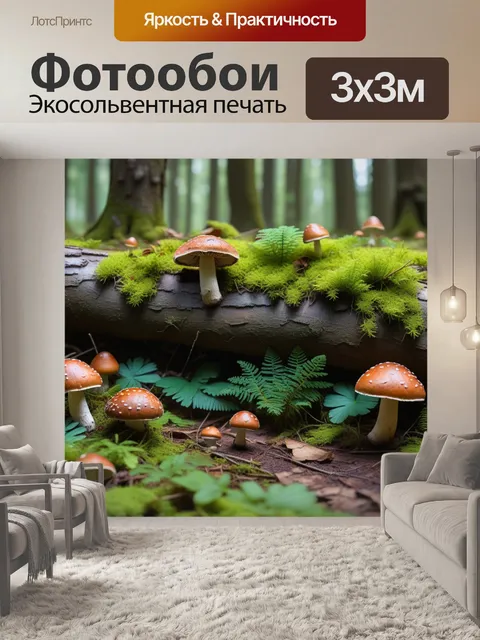 Фотообои лесная полянка с грибами