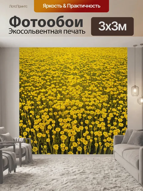 Фотообои поле, устланное золотистыми цветами, выполненное в технике трафарета