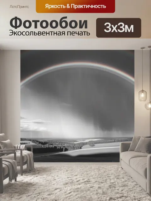 Фотообои пейзаж с радугой нарисованный чернобелый