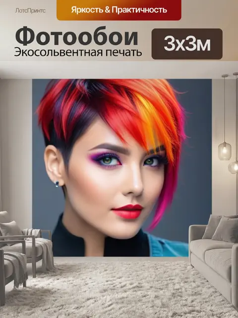 Фотообои прическа с короткими волосами и яркими цветами