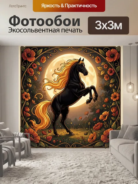 Фотообои Черный конь при луне