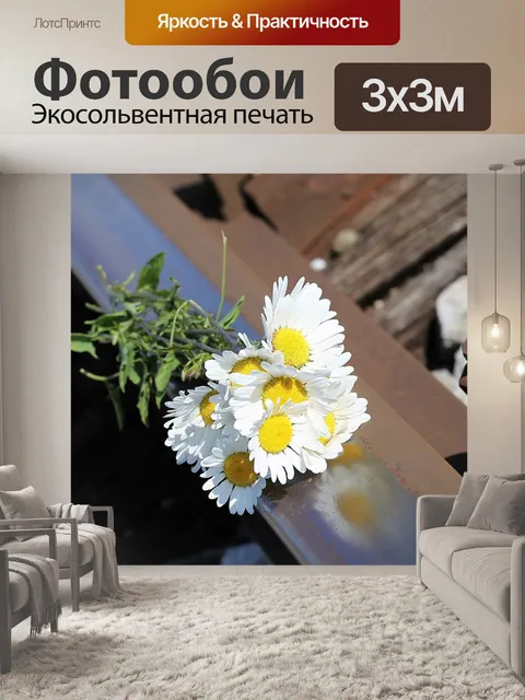 Фотообои Букет ромашек на железной дороге