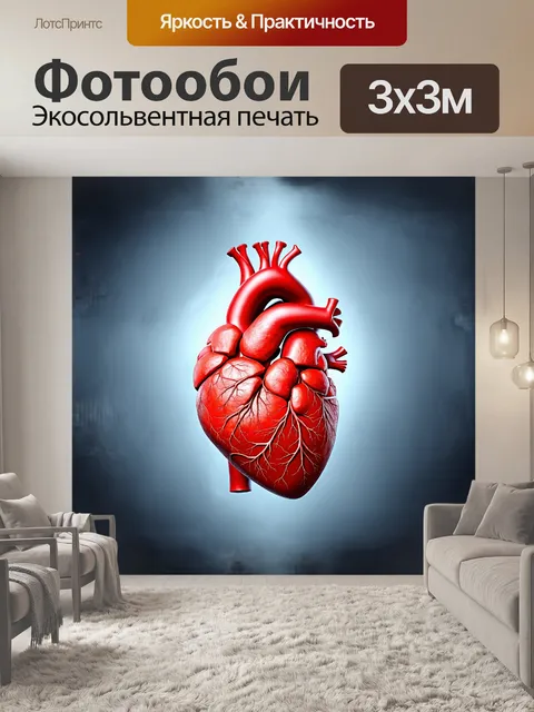 Фотообои глубокое, реалистичное изображение сердца, выполненное с использованием техник гиперреализма, позволяет…