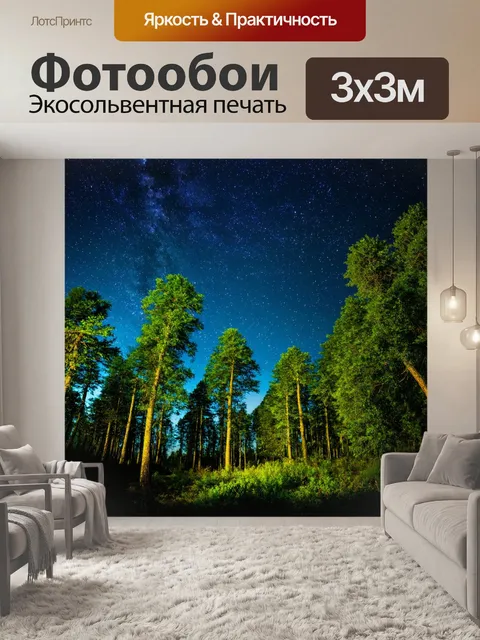 Фотообои лес под звездным небом, стреляющие звёзды и тихие звуки естественной жизни