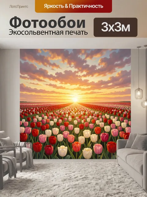 Фотообои Поле тюльпанов на закате