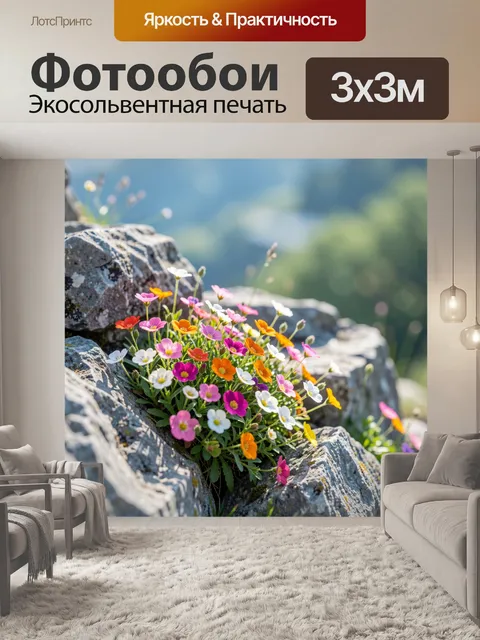 Фотообои Альпийские цветы среди скал