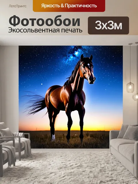 Фотообои лошадь, грациозно стоящая под звездным небом