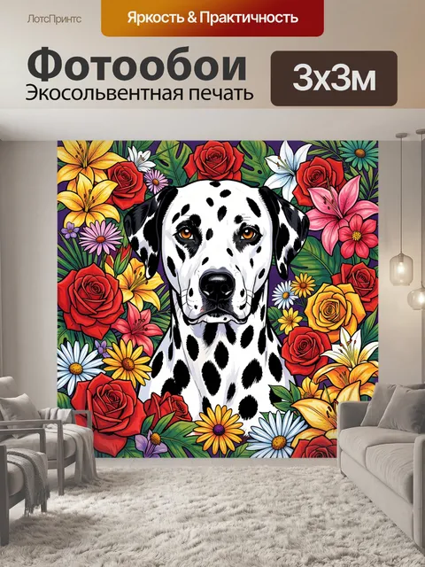 Фотообои Далматин с цветочным венком