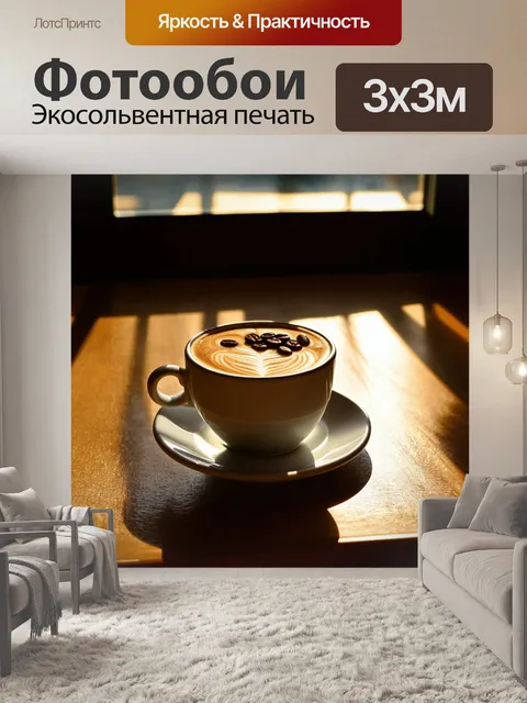 Фотообои чашка кофе на деревянном столе внутри старбакса