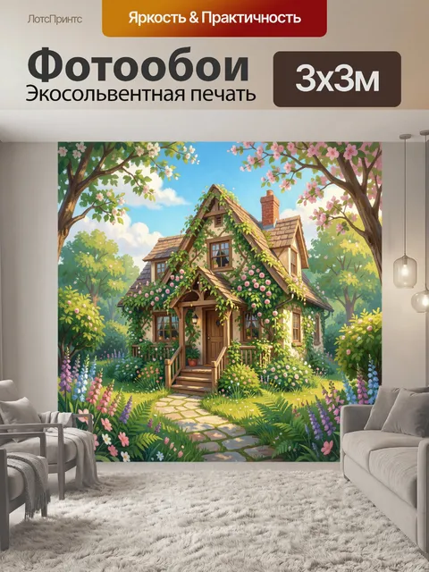 Фотообои Дом в цветущем саду
