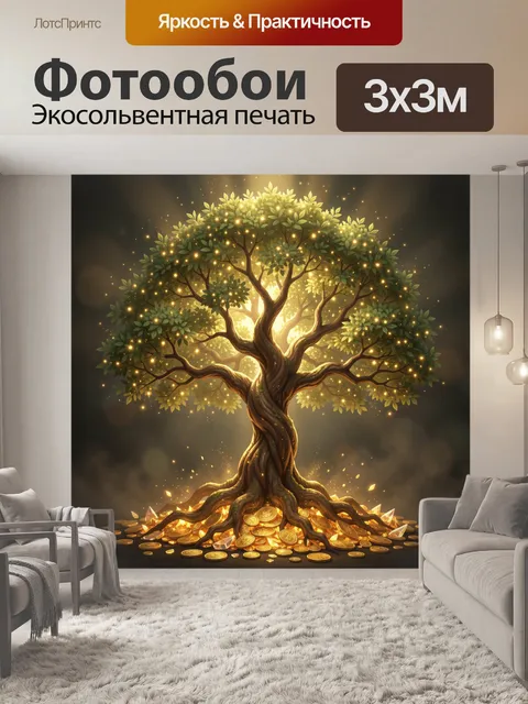 Фотообои Светящееся дерево с золотыми монетами