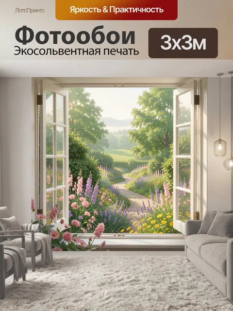 Фотообои Цветущий сад за открытым окном