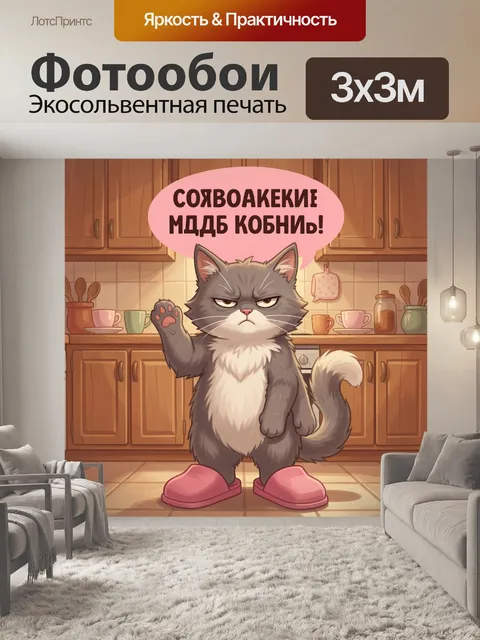 Фотообои Сердитый кот на кухне