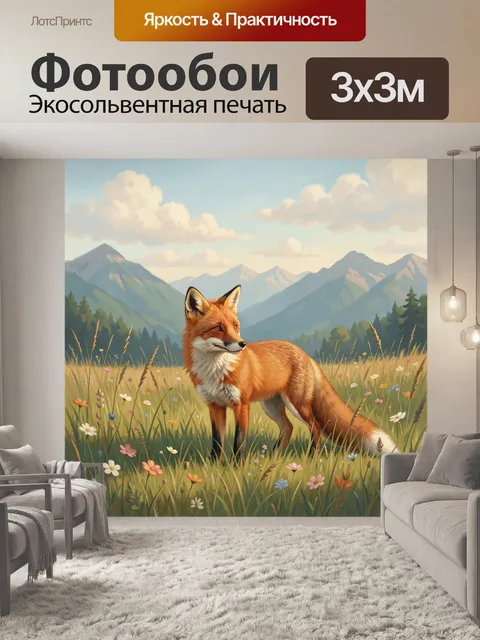 Фотообои Рыжая лисица среди горных лугов