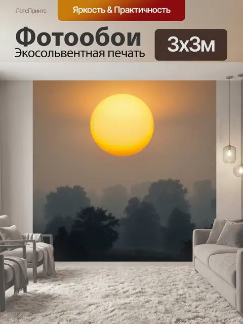 Фотообои золотое солнце в туманном утре