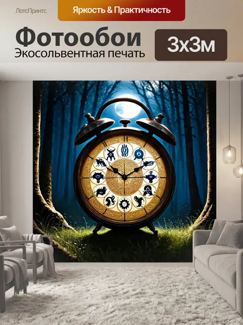 Фотообои часы с символами зодиака на циферблате