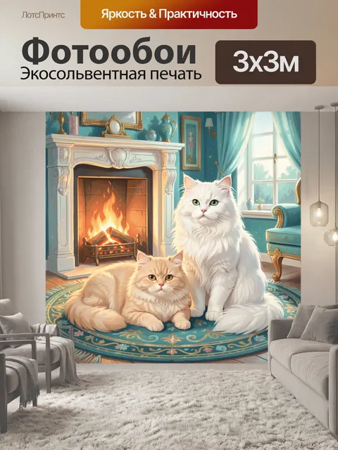Фотообои Пушистые кошки у огня