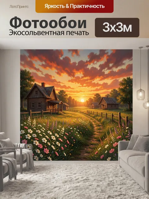 Фотообои Деревенский пейзаж на закате