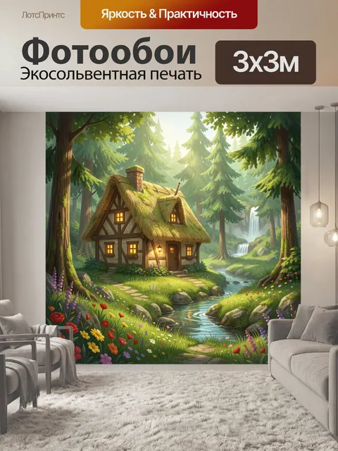 Фотообои Сказочный лесной домик у ручья