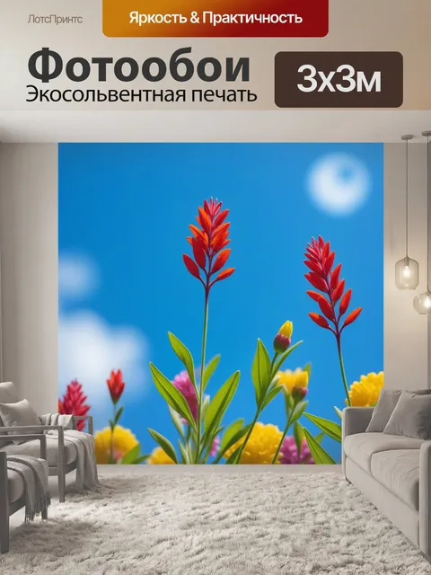 Фотообои весенние цветы на фоне голубого неба