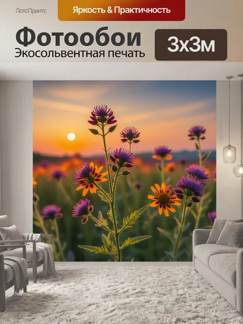Фотообои полевые цветы на закате