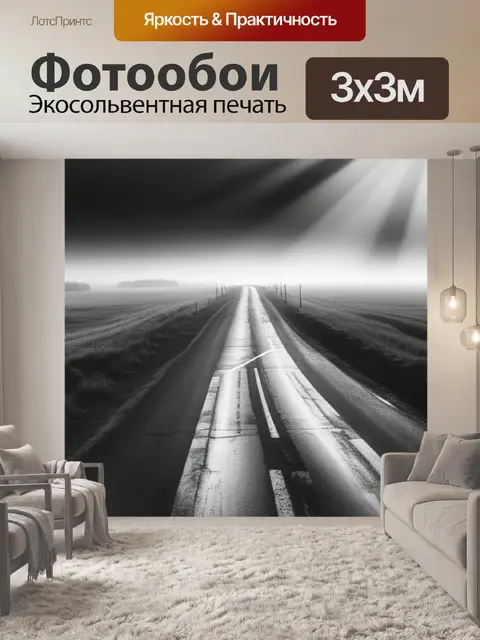 Фотообои пейзаж с перекрестком чернобелый