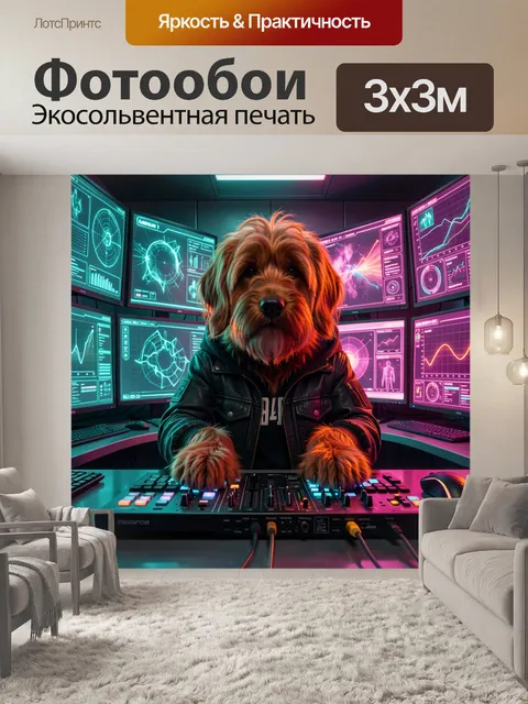 Фотообои Собака в киберпанк-комнате