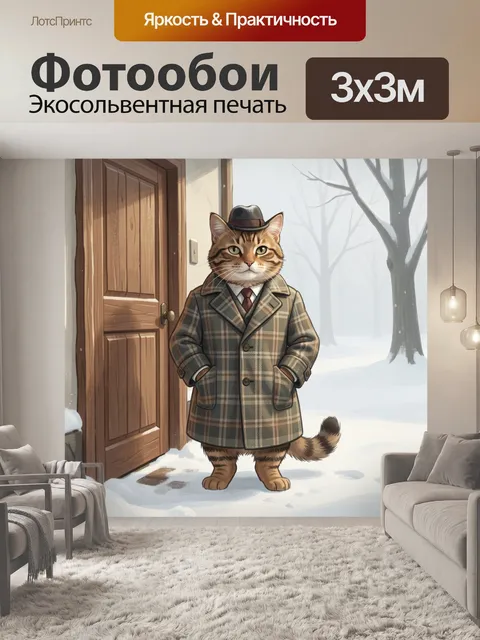 Фотообои Кот в пальто и шляпе