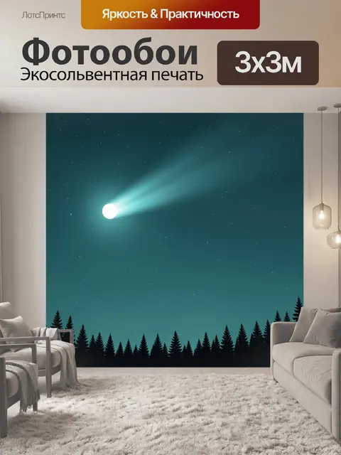 Фотообои Комета над еловым силуэтом