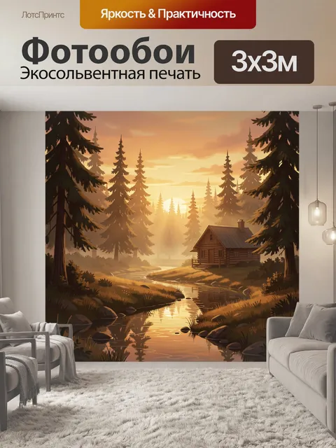 Фотообои Светлый лесной дом у реки