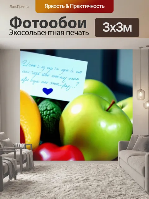 Фотообои фруктовая корзина с запиской о любви