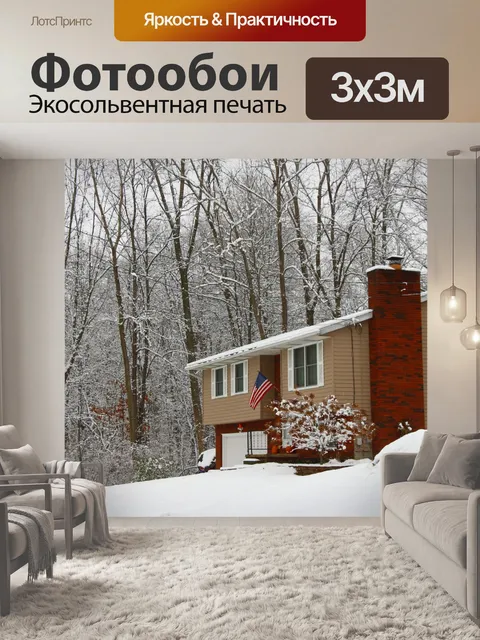 Фотообои Дом в зимнем лесу