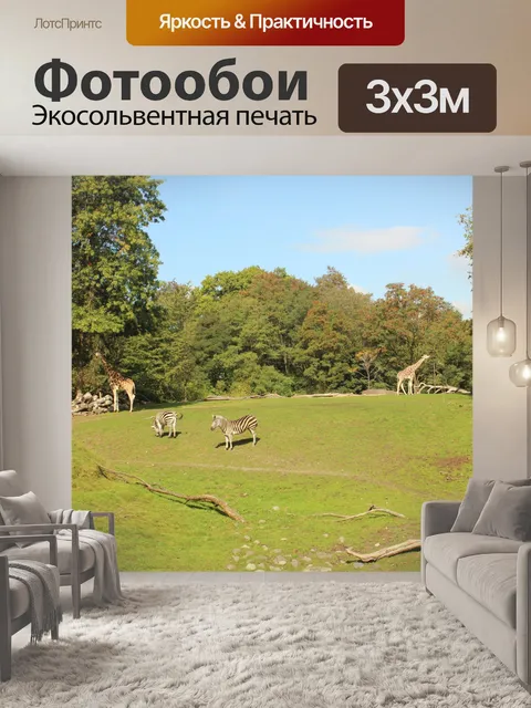Фотообои Жирафы и зебры в зоопарке