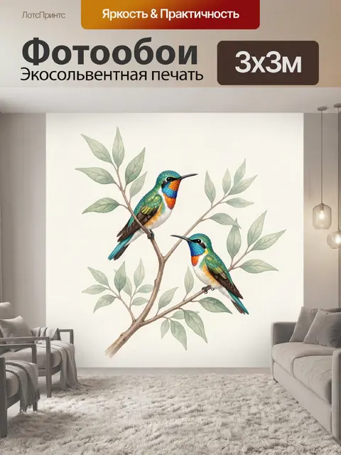 Фотообои Два колибри на ветке
