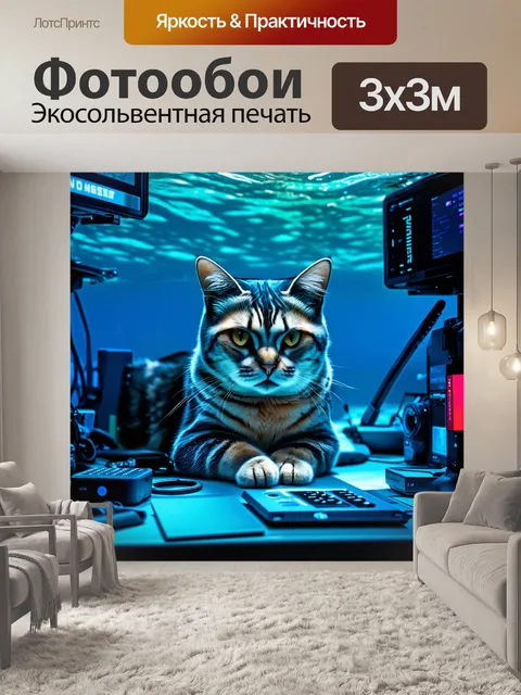 Фотообои загадочный кот-эксперт по безопасности