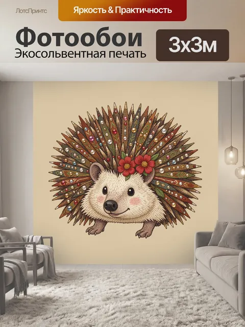 Фотообои Ёжик с цветочным венком