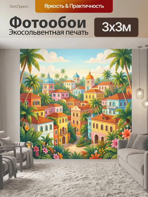 Фотообои Тропический город среди пальм