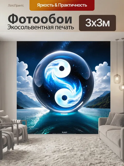 Фотообои художественная интерпретация инь-ян в виде стеклянной сферы, которая преломляет свет