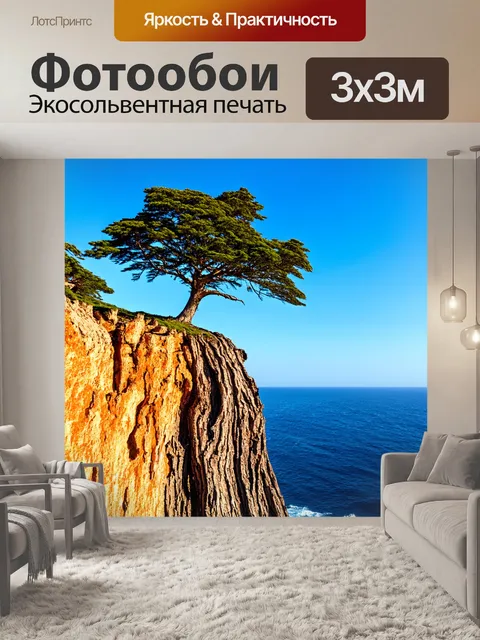 Фотообои дерево, растущее на вершине утеса, с величественным видом на океан