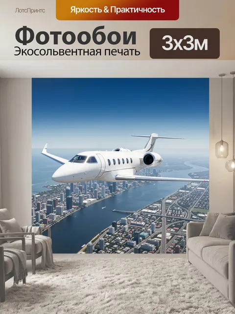 Фотообои Белый бизнес-джет над городом