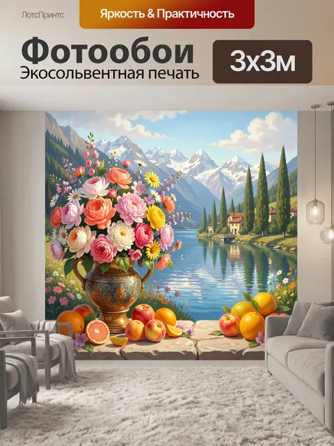 Фотообои Букет цветов у горного озера