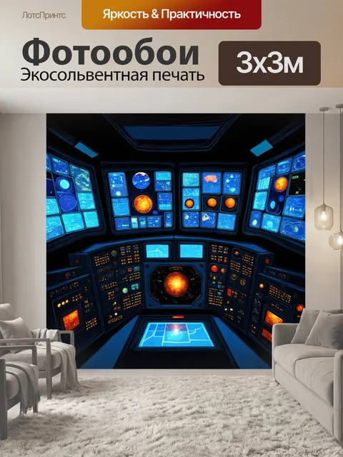 Фотообои панель управления космического исследовательского зонда с большим количеством кнопок и экранов