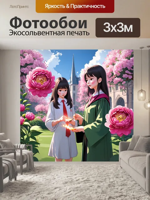 Фотообои пионы в мультяшном стиле