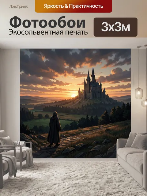 Фотообои Рыцарь у замка на закате